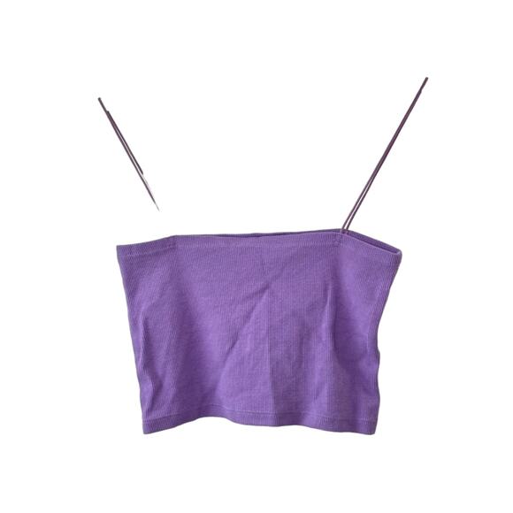 Zara Ribbed Thin Strap Cropped Tank Top Size Large - Picture 1 of 3